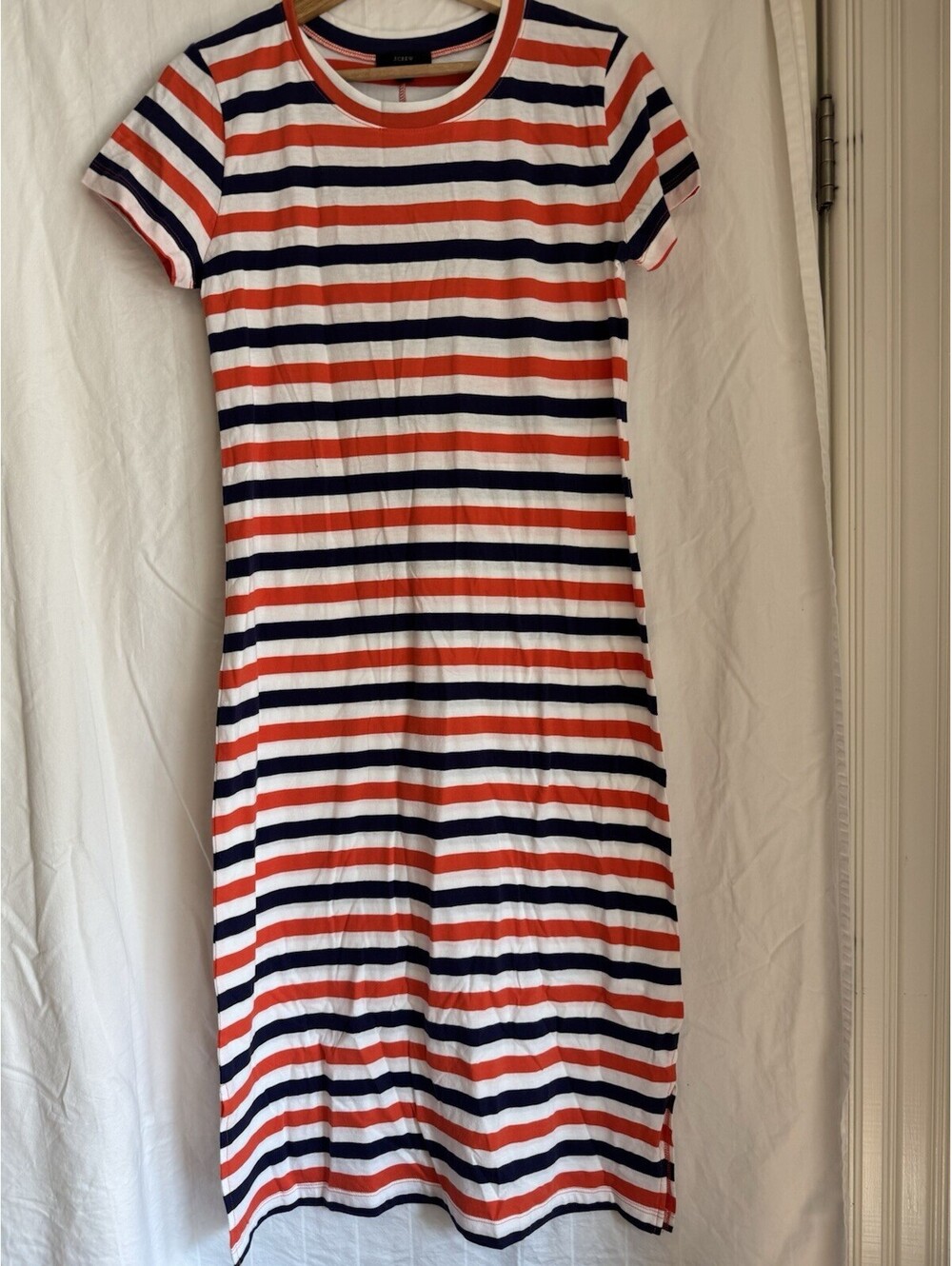 J.CREW Striped Knit T-Shirt Dress Crew Neck Short Sleeve White Navy S